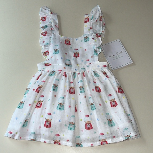 Nola Tawk White Organic Cotton Muslin Dress in Gumball Print - Picture 1 of 9
